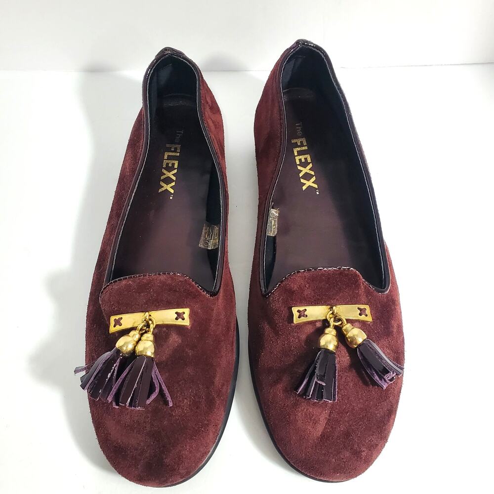 The Flexx Women's Burgundy Gold Tasseled Slipper Flat Faux Suede Women's Size 9